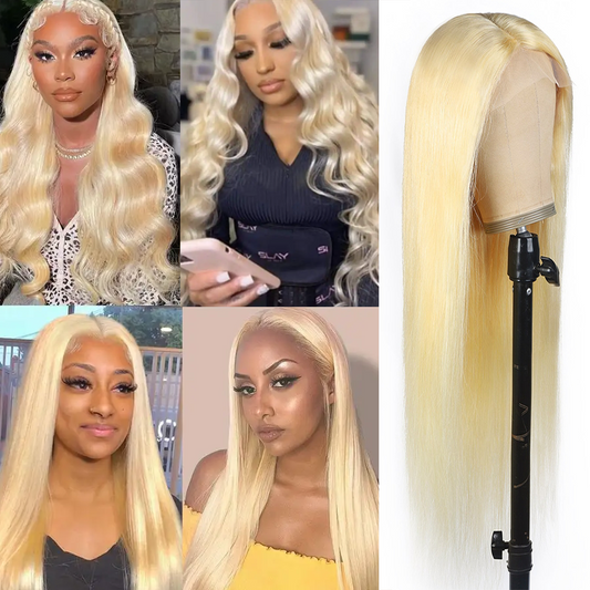 Hot sale Full Cuticle Aligned Human Virgin Hair 613 Blonde Lace 13X4 Closure Wig Straight